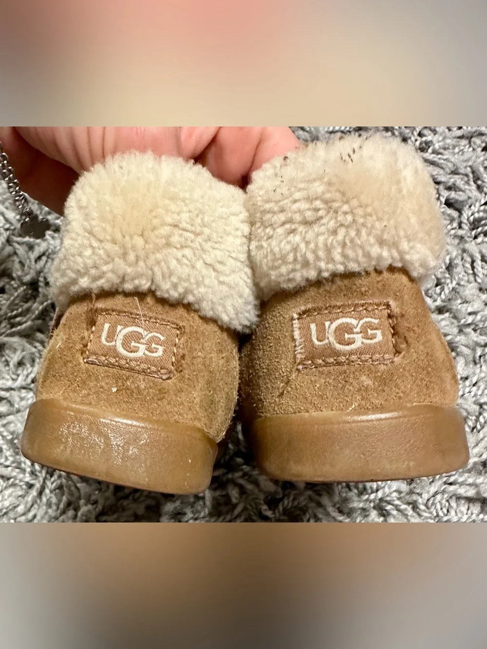 UGG Kids Chestnut Brown Suede Shearling Booties